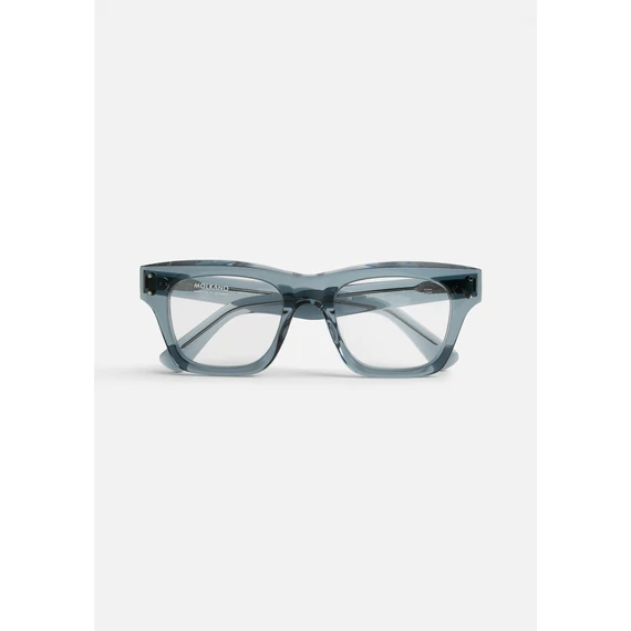 Amoros Blue Optika szemüveg – szögletes, vastag, átlátszó kék acetát keret, robusztus 7-csöves szegecsekkel, Olaszországban kézzel készült