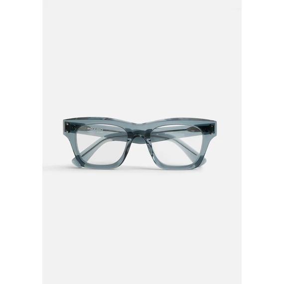 Amoros Blue Optika szemüveg – szögletes, vastag, átlátszó kék acetát keret, robusztus 7-csöves szegecsekkel, Olaszországban kézzel készült