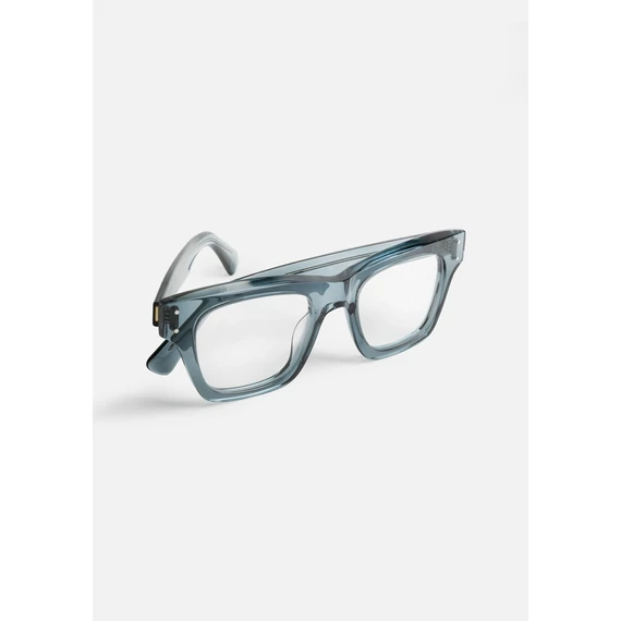 Amoros Blue Optika szemüveg – szögletes, vastag, átlátszó kék acetát keret, robusztus 7-csöves szegecsekkel, Olaszországban kézzel készült