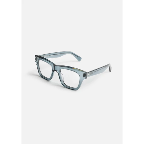 Amoros Blue Optika szemüveg – szögletes, vastag, átlátszó kék acetát keret, robusztus 7-csöves szegecsekkel, Olaszországban kézzel készült