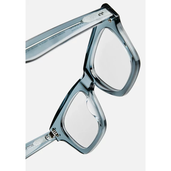 Amoros Blue Optika szemüveg – szögletes, vastag, átlátszó kék acetát keret, robusztus 7-csöves szegecsekkel, Olaszországban kézzel készült